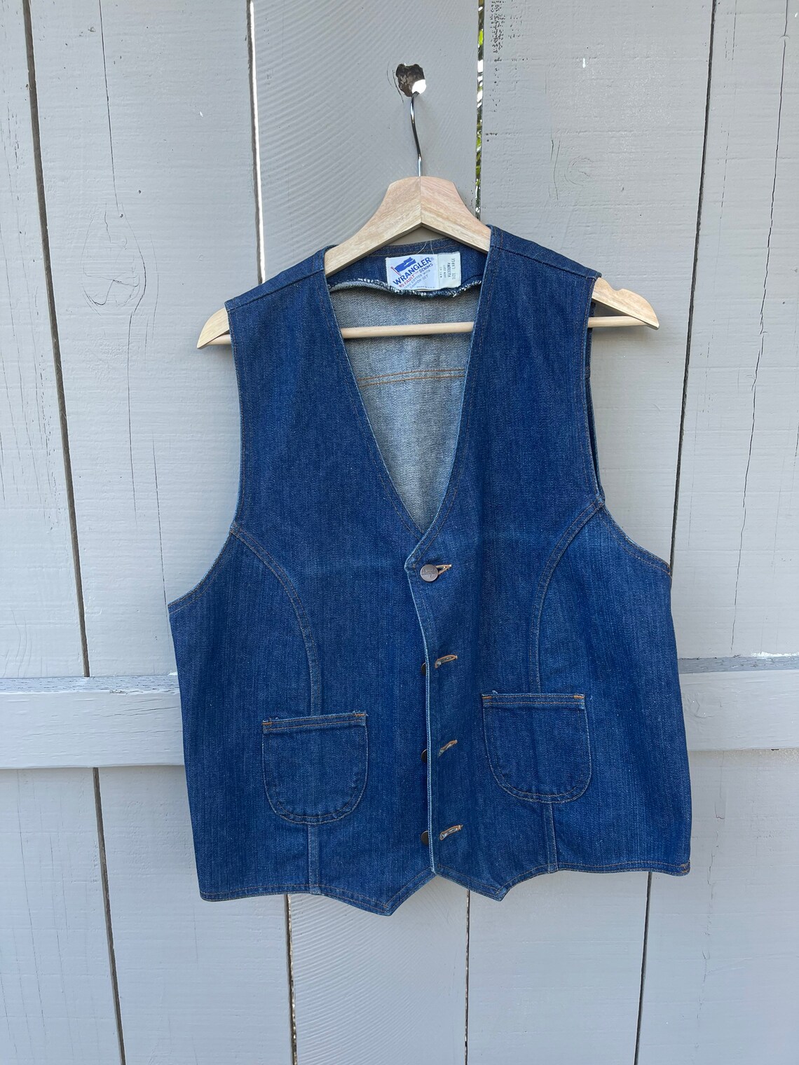 Vintage 1980s denim Wrangler vest// dark wash// size large | Etsy