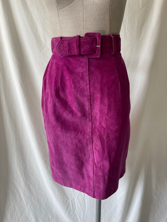 Vintage Bagatelle suede fuchsia pencil skirt// si… - image 6