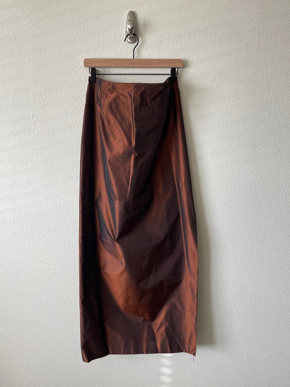 Vintage Chetta B metallic silk brown maxi skirt// 
