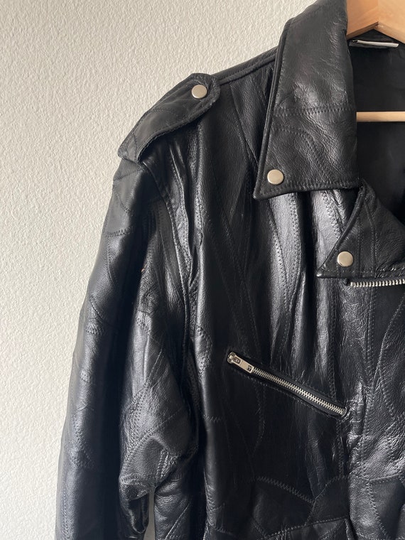 Vintage leather patchwork moto jacket// black// s… - image 4