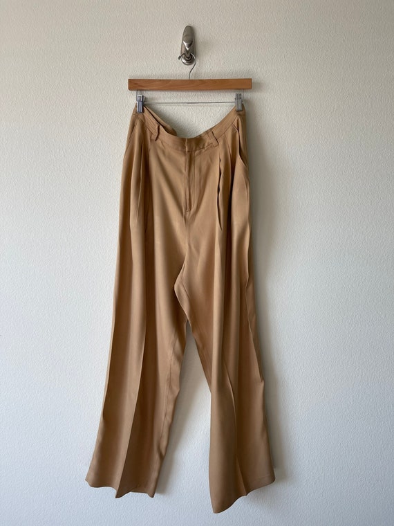 Vintage Ellen Tracy silk relaxed fit trousers// camel… - Gem