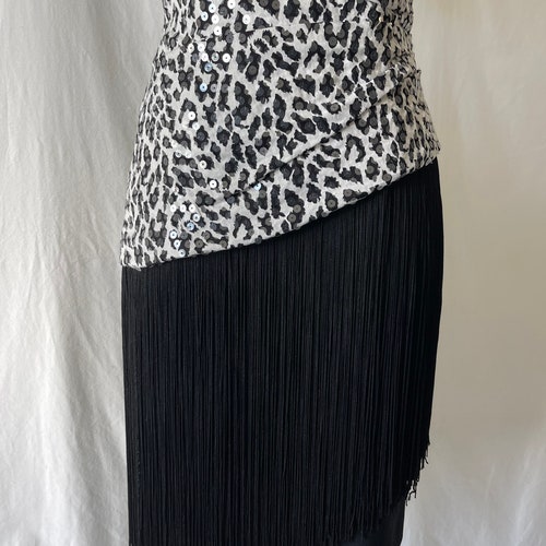 Vintage Morton Myles for Neiman Marcus shops sequin off the shoulder cheetah print dress// black & white// size 4