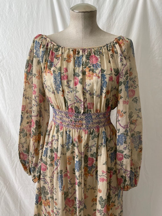 1970s Rona floral maxi dress// pink/purple/green/… - image 2