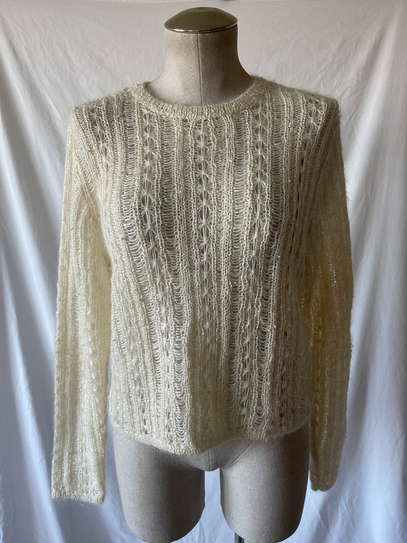 Vintage Liz Claiborne ivory white crochet knit sw… - image 1