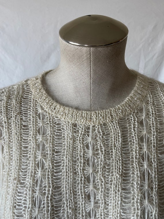 Vintage Liz Claiborne ivory white crochet knit sw… - image 3
