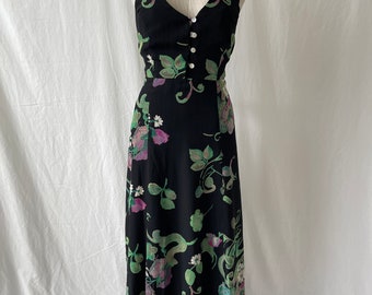 Vintage 90s CDC floral maxi dress// black/purple//size: M