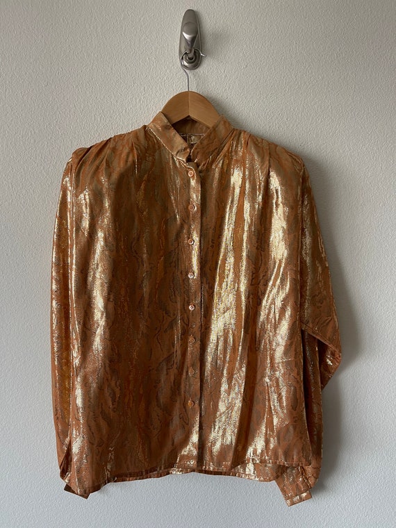 Vintage metallic gold and peach blouse// size smal