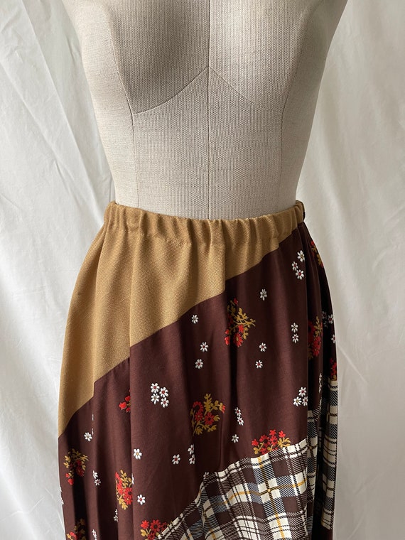 70s Chessa Davis floral and plaid print maxi skir… - image 8