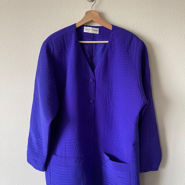 Vintage 80s DVF silk quilted jacket// purple// size XL