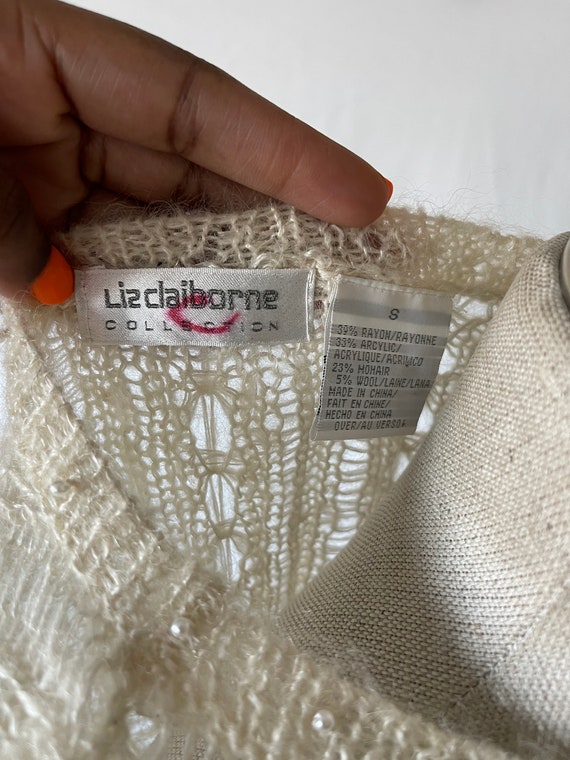 Vintage Liz Claiborne ivory white crochet knit sw… - image 6