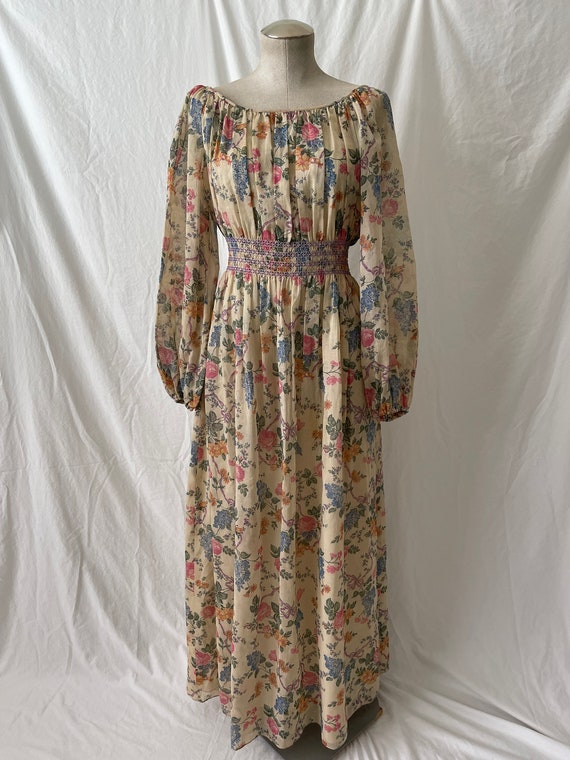 1970s Rona floral maxi dress// pink/purple/green/… - image 1