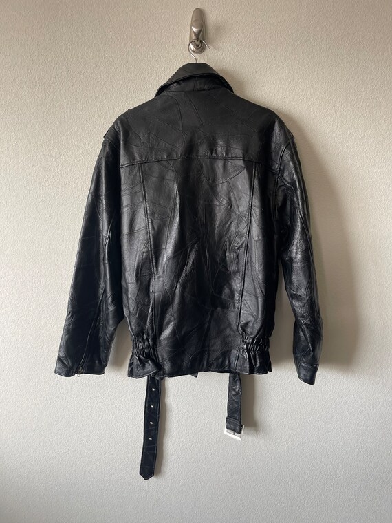 Vintage leather patchwork moto jacket// black// s… - image 2