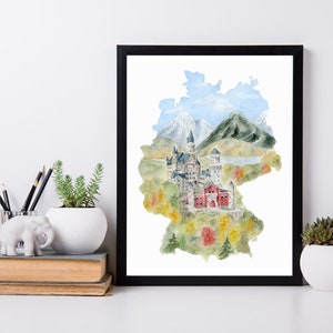 Germany Watercolor Print | Neuschwanstein Castle Watercolor Print | Germany Castle Art | Castle Watercolor | Germany Outline Painting