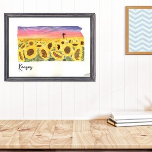 Kansas Sunflower Watercolor Art Print