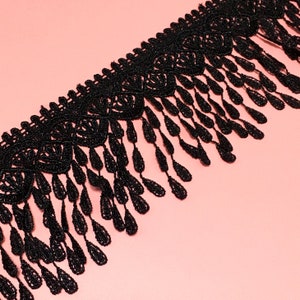 3 inch Lace (82MM)|Drop-shaped fringe lace|1 Yards|Clothing accessories supply|Neckline lace|Skirts lace|Black lace|Lace wholesale|D-0388SC