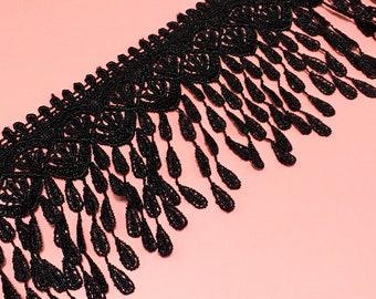 3 inch Lace (82MM)|Drop-shaped fringe lace|1 Yards|Clothing accessories supply|Neckline lace|Skirts lace|Black lace|Lace wholesale|D-0388SC