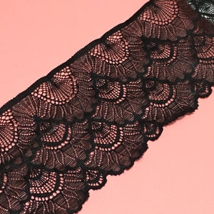 3.4 inch Lace (87 mm)|2 Yard|Black Lace|Clothing Accessories|Lace Trim Accessories|Lace Wholesale|Strong Elastic Lace|Garment Lace|D-0128SC