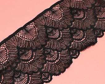 3.4 inch Lace (87 mm)|2 Yard|Black Lace|Clothing Accessories|Lace Trim Accessories|Lace Wholesale|Strong Elastic Lace|Garment Lace|D-0128SC