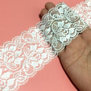 2,5 Zoll breite Spitze|5yards| Weiße Spitzen borten | Für Kleidung, Stirnband, Gürtel| Elastische Spitzen borten großhandel| Bekleidung Zubehör Zubehör| D-0343SC