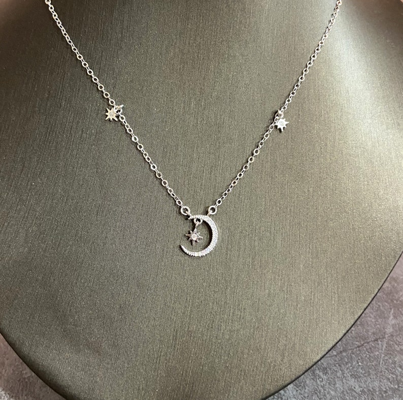 Sun Moon Necklace-925 Silver Necklace-Crescent Necklace-Ladies Necklace-Mini Necklace-Charm Necklace