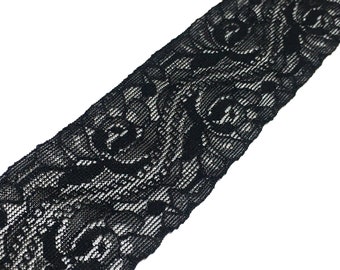 1.7 inch Wide Lace (43mm)|2 Yards|Black Elastic Lace|Clothing Supplies|Skirt Connection|DIY Clothing Accessories|Wholesale Lace|D-0500SC