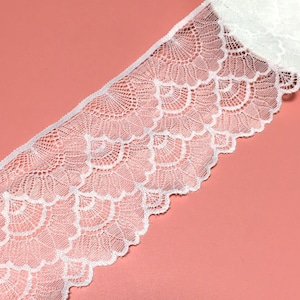 3,4 Zoll Spitze (87 mm) |2 Meter| Spitzenbesatz| Weiße Spitze| Bekleidungszubehör| Spitzenbesatz Zubehör| Spitzengroßhandel| Starke elastische Spitze| D-0127SC