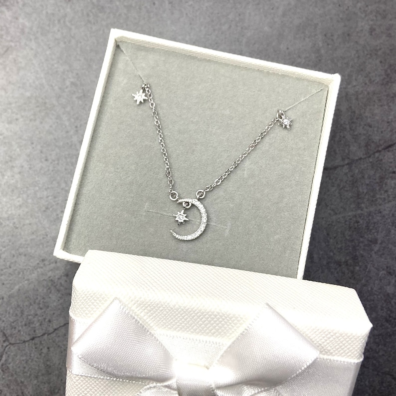Sun Moon Necklace-925 Silver Necklace-Crescent Necklace-Ladies Necklace-Mini Necklace-Charm Necklace