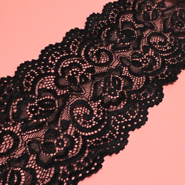 3.9 inch Lace * 1 Yard|Clothing Accessories|Lace Wholesale|Black Lace|Strong Elastic Lace|Garment Lace|Headband Lace Trims|D-0134SC