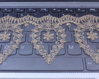 4.5 inch wide lace trim|Embroidered lace trim|DIY clothing bags lace trim|Gold color lace|Sewing lace|Clothing accessories|1 Yards|D-1025SC