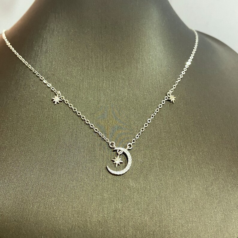 Sun Moon Necklace-925 Silver Necklace-Crescent Necklace-Ladies Necklace-Mini Necklace-Charm Necklace