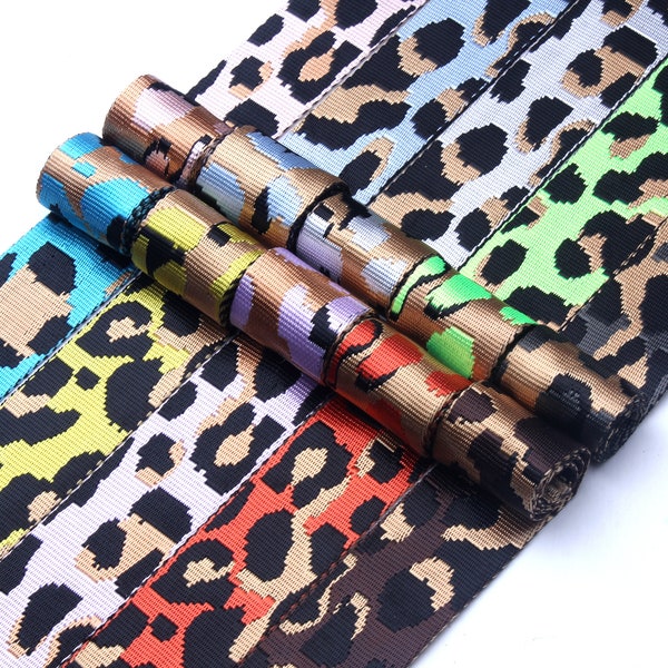 Leopardmönstrat vävband - 1,5 tum brett vävband - vävbälte - högkvalitativt vävband - väskor - klädaccessoarer - 1 meter - D-1111SC