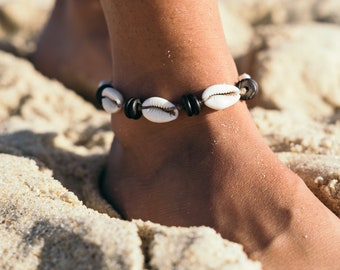 Fußkette schwarz Fußband Holz Perlen bunt verstellbar Surfer Fußschmuck UNISEX!!