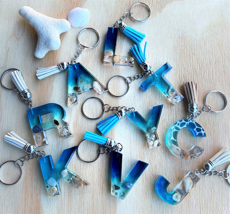 Beach Themed Resin Keychain with Sea Shells Etsy
