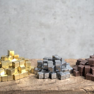 Gold, Silver, Bronze Metal Cubes for Board Games, 8mm (25 or 50 pieces in tin)