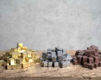Gold, Silver, Bronze Metal Cubes for Board Games, 8mm (25 or 50 pieces in tin)