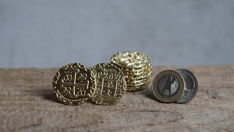 Monete di metallo extra large Oro, Argento, Rame Tesoro dei pirati Doblone immagine 3