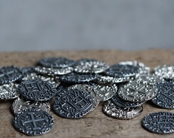 Metal Silver Coins - Pirate Treasure - Coin Set for Gaming, Treasure Hunt and more