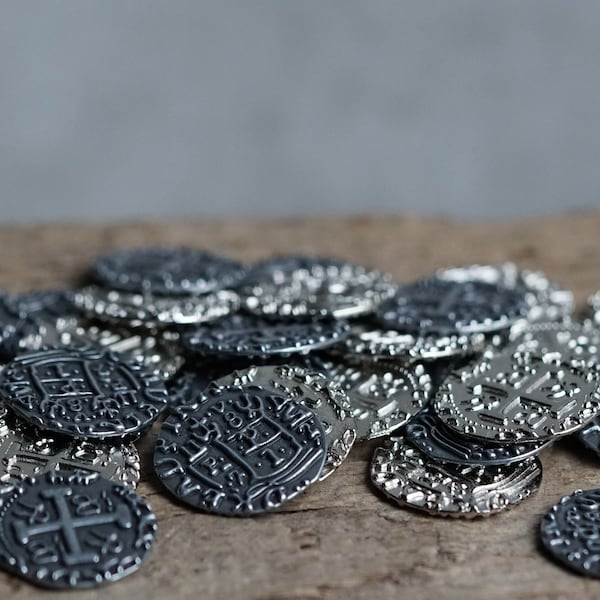 Metal Silver Coins - Pirate Treasure - Coin Set for Gaming, Treasure Hunt and more