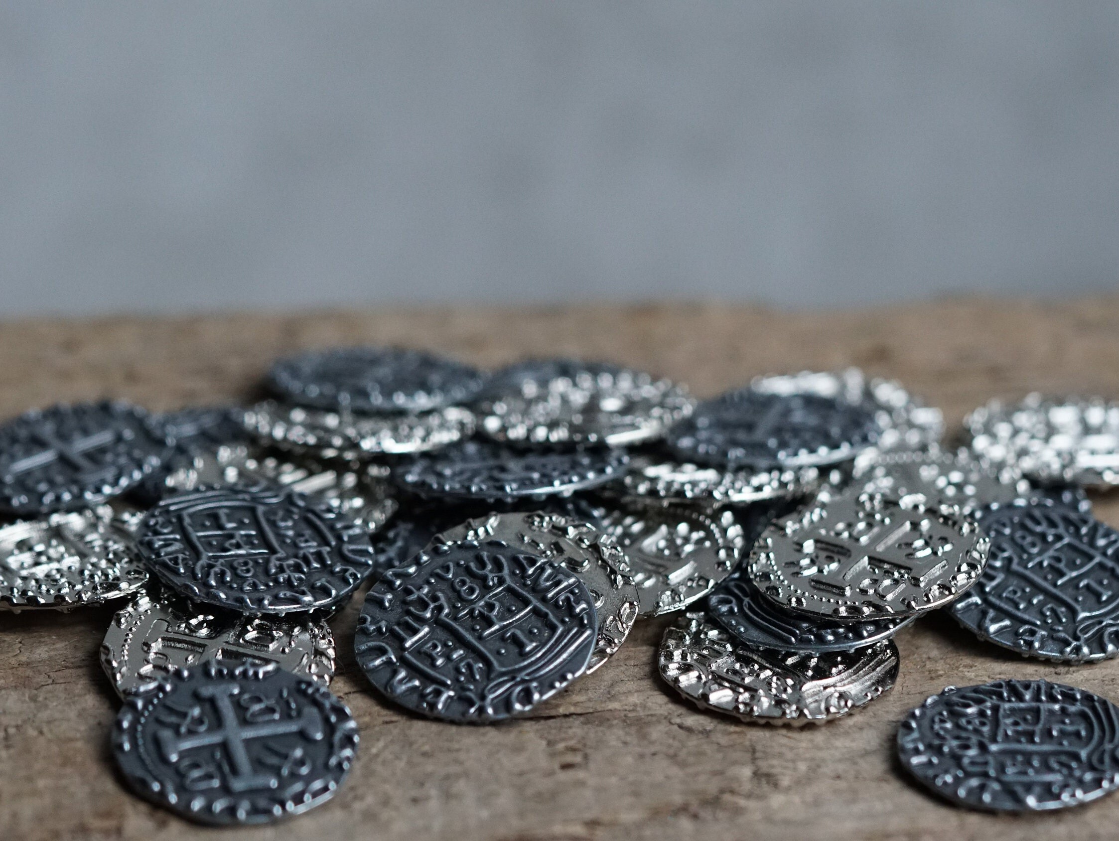 Metal Silver Coins - Pirate Treasure - Coin Set for Gaming, Treasure Hunt  and more