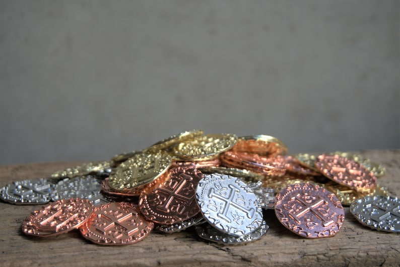 Monete di metallo extra large Oro, Argento, Rame Tesoro dei pirati Doblone immagine 9