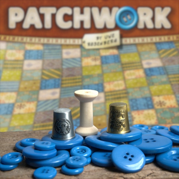 Upgrade Set for Patchwork Board Game: Real Buttons, Thimbles & Spool