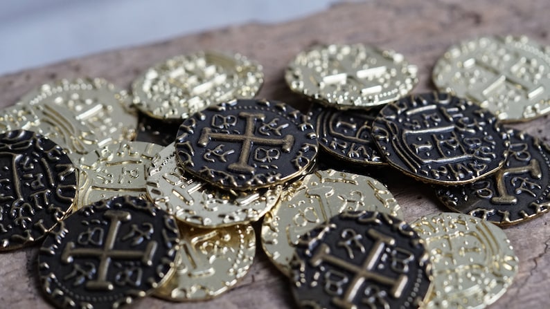 Monete di metallo extra large Oro, Argento, Rame Tesoro dei pirati Doblone immagine 10