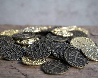 Metal Gold Coins - Pirate Treasure - Coin Set for Gaming, Treasure Hunt and more