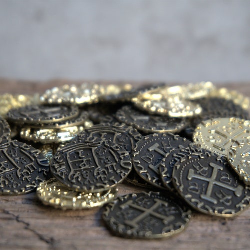 Metal Gold Coins - Pirate Treasure - Coin Set for Gaming, Treasure Hunt and more