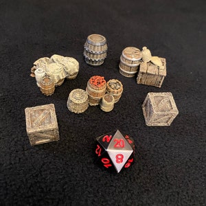 Crates and Barrels Miscellaneous / Painted 28mm Miniature Scatter Terrain for Dungeons and Dragons DnD / Dock Cargo Market Storage Goods