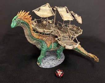 Braquiosaurio de cuello largo y plataforma de Mini Monster Mayhem, Miniatura pintada de 28 mm para calabozos y dragones DnD, Dinosaurio de montaje en caravana