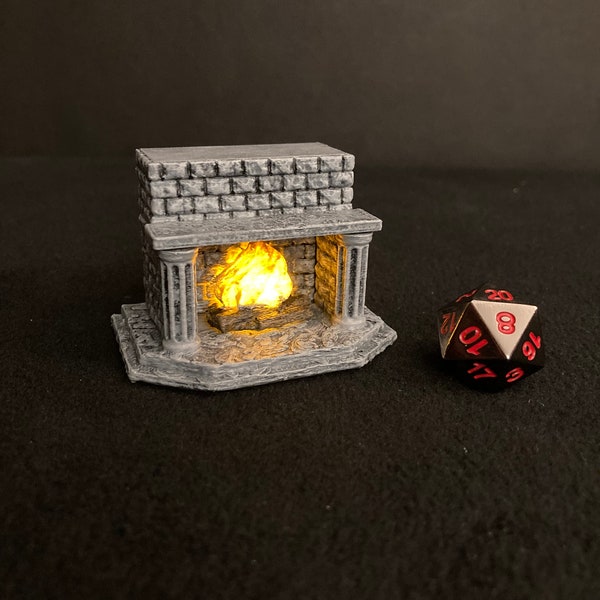 LED Fireplace by Fat Dragon Games / Painted 32mm miniature scatter terrain for Dungeons and Dragons DnD / Light up Inn Tavern Castle Decor