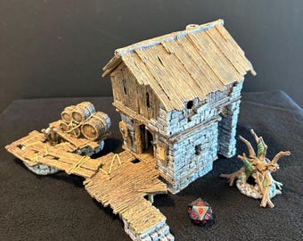 Swamp house by Stone Axe Miniatures / Painted 32mm miniature terrain for Dungeons and Dragons DnD / Bayou Dockside Home
