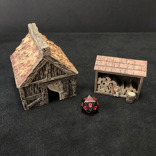 Cabin and Wood Shed / Painted 32mm scatter terrain for Dungeons and Dragons DnD / Home in the Woods