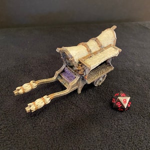 Black Scrolls Games の Merchant Wagon / Dungeons and Dragons DnD 用 28 mm 塗装済みミニチュア / Bazaar Town Square Vendor Cart